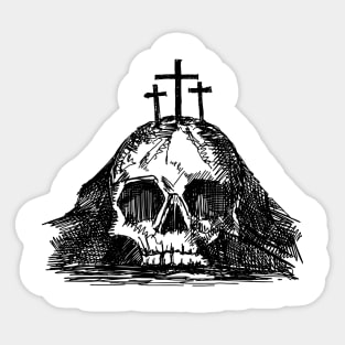 Mount Calvary near Jerusalem, in the shape of a skull, three crosses on top Sticker